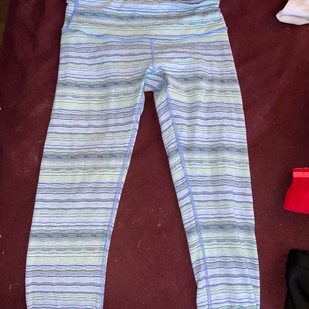 Lululemon Blue and Green Striped Capri Leggings Women's Size 4